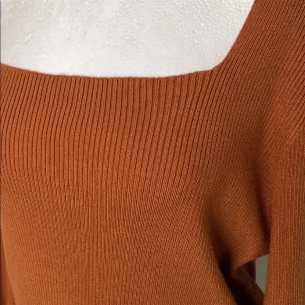 Sz S women’s ribbed square long sleeve puff pull over sweater brick red new - Picture 4 of 6